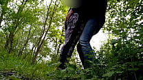 Sexy MILF kisses me and jerks off my cock outdoors